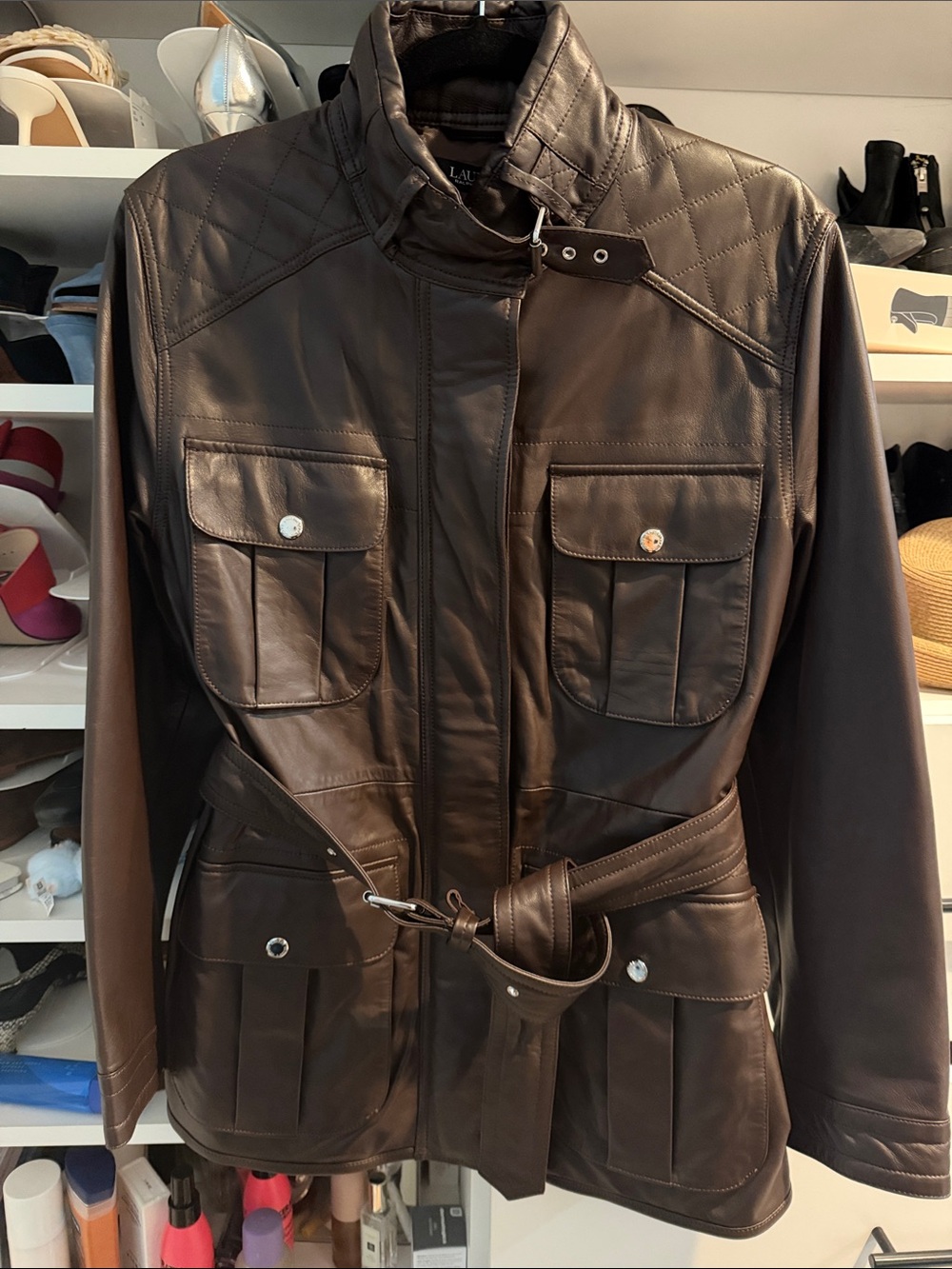 LAUREN RALPH LAUREN Women’s Dark Brown Leather Belted Jacket NWT SIZE 10
